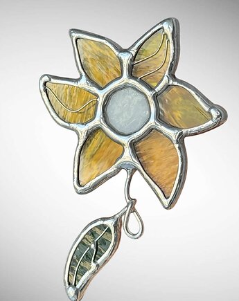 Żółta broszka witrażowa Kwiat Słonecznik Tiffany