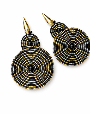 Czarno- złote spirale kolczyki soutache