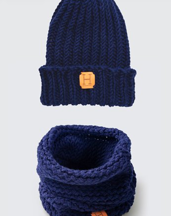 Komin i czapka z wełny merynosa handmade GRANAT