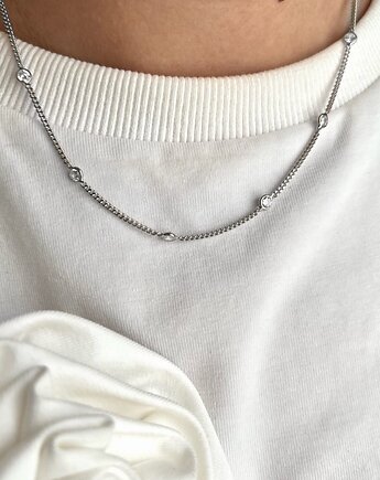 Srebrny naszyjnik choker pancerka z cyrkoniami