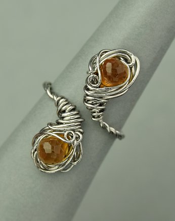 Pierścionek regulowany miodowy granat wire wrapping