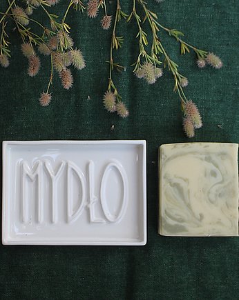 Mydelniczka ceramiczna z napisem MYDŁO biała