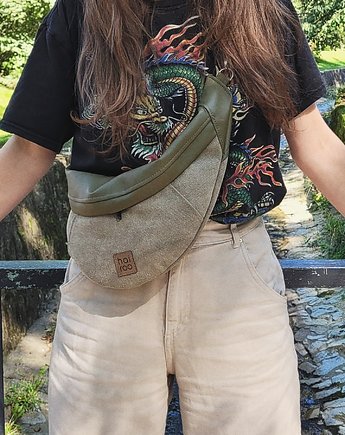 Nerka "Haru" zielona khaki bawełniana z ekoskórą