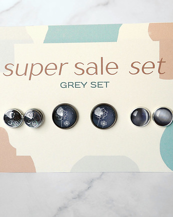 GREY 3-PACK - KOLCZYKI trzy pary typ wkrętki