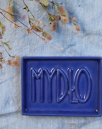 Mydelniczka ceramiczna z napisem MYDŁO granatowa