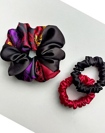 Kolor i czerń - zestaw jedwabnych scrunchie