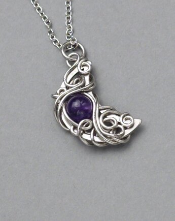 Wisiorek księżyc fioletowy ametyst wire wrapping