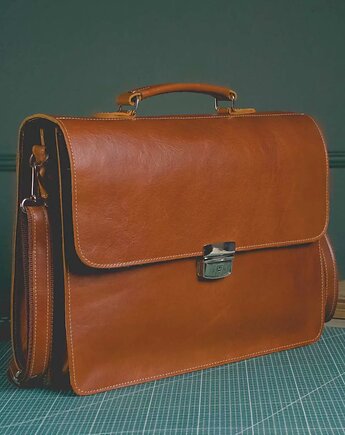 Karmelowa Torba Męska do Pracy na Ramię Vintage Skóra Juchtowa BV41