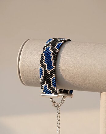 Granatowa srebrna bransoletka z koralików Miyuki - snake pattern