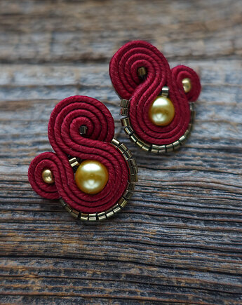 Bordowo- złote kolczyki soutache