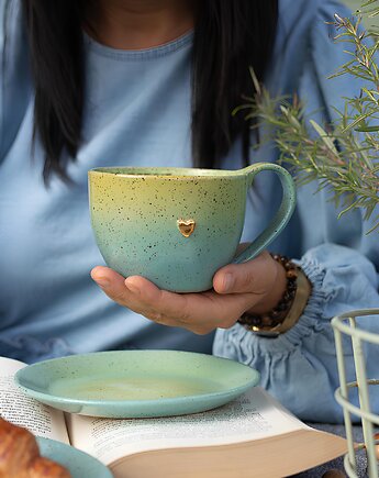 Kubek ceramiczny handmade 400 ml limonkowo-turkusowy z afirmacją