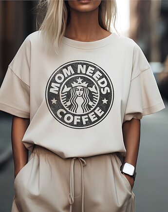 T- shirt Damski oversize MOM NEEDS COFFEE