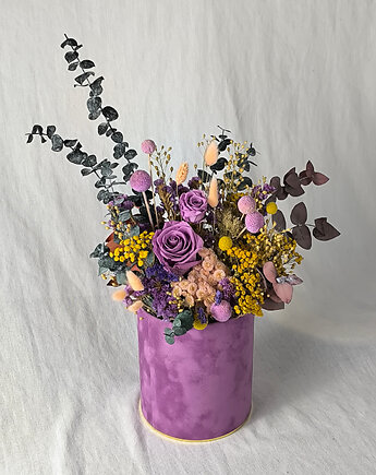 ,,Fiolet box" welurowy flower box z fioletowymi wiecznymi różami