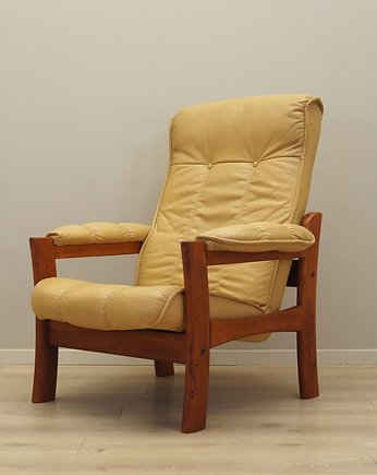 Fotel skórzany żółty, duński design, lata 60, produkcja: Dania