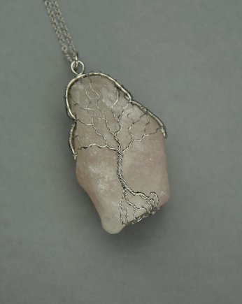 Duży wisior drzewo życia kwarc różowy wire wrapping