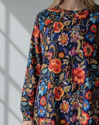 Bluza oversize Santosza folkowy wzór haftowane kwiaty rozmiar S-XL