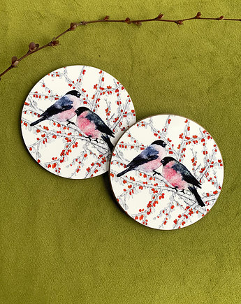 Podkładki pod kubek-Gile- Ilustracja- Bullfinches coasters