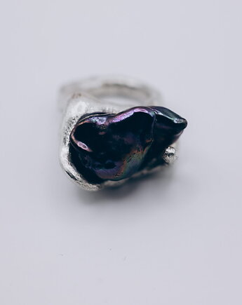 DEAR sygnet Black Pearl srebrny