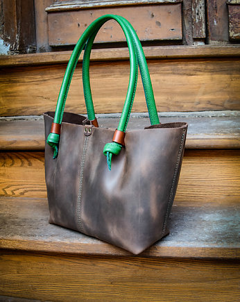 Brązowy shopper od LadyBuQ Art Piękna skórzana torba na ramię