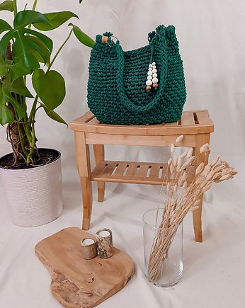 Duża torba ze sznurka na ramię Belly bag - leśna