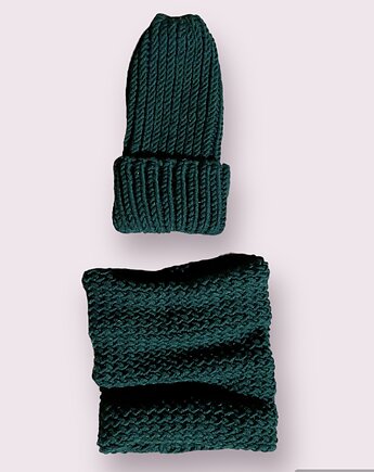 Komin z wełny merynosa handmade BUTELKOWA ZIELEŃ