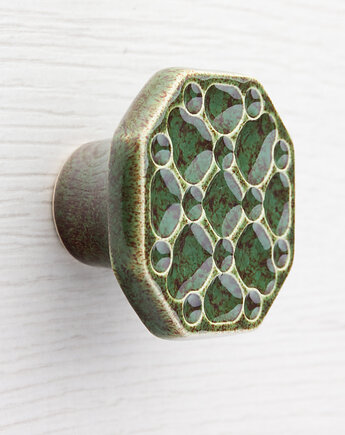 Ceramiczna gałka do mebli zielono-brązowa wz.11, ręcznie robiona