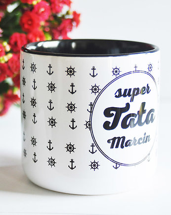 Super Tata, wersja z imieniem i kotwicami, kubek 400ml