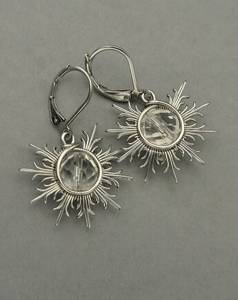Kolczyki słońce kryształ górski wire wrapping słoneczka